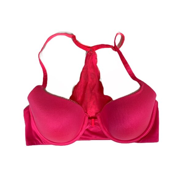 Body By Victoria Hot Pink Lace Racerback Bra - Size 32D - Picture 1 of 6